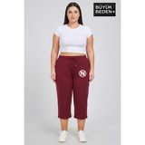 Superlife Büyük Beden N Baskılı Kadın Şort Kapri Rahat Kalıp Cepli Bağcıklı 3xl-6xl SPR26BSRK591-19 - 12R-Bordo