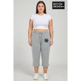Superlife Büyük Beden N Baskılı Kadın Şort Kapri Rahat Kalıp Cepli Bağcıklı 3xl-6xl SPR26BSRK591-19 - 5XL - Gri - Melanj