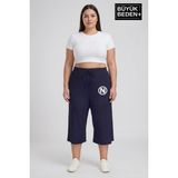 Superlife Büyük Beden N Baskılı Kadın Şort Kapri Rahat Kalıp Cepli Bağcıklı 3xl-6xl SPR26BSRK591-19 - Navy