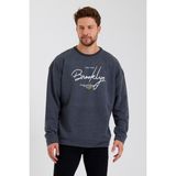 Süperlife Erkek Bisiklet Yaka Regular Fit El Yazılı Brooklyn Ince Sweatshirt SPR23SW331 - Antrasit - M
