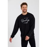Süperlife Erkek Bisiklet Yaka Regular Fit El Yazılı Brooklyn Ince Sweatshirt SPR23SW331 - Black - M