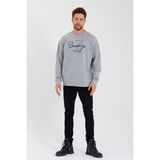 Süperlife Erkek Bisiklet Yaka Regular Fit El Yazılı Brooklyn Ince Sweatshirt SPR23SW331 - Gri Melanj