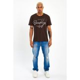 Süperlife Erkek Bisiklet Yaka Standart ®ular Fit Tişort SPR22TS110 - 025-Kahverengi - M