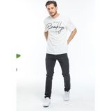 Süperlife Erkek Bisiklet Yaka Standart ®ular Fit Tişort SPR22TS110 - Ekru