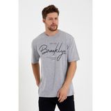 Süperlife Erkek Bisiklet Yaka Standart ®ular Fit Tişort SPR22TS110 - Gri Melanj - XL