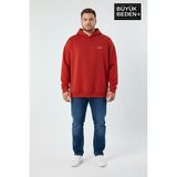 Superlife Erkek Büyük Beden Ar Baskılı Kapüşonlu Sweatshirt SPR26BSW963 - 023-Kırmızı - 3XL