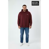 Superlife Erkek Büyük Beden Ar Baskılı Kapüşonlu Sweatshirt SPR26BSW963 - 476-Bordo - 3XL