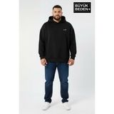 Superlife Erkek Büyük Beden Ar Baskılı Kapüşonlu Sweatshirt SPR26BSW963 - Black - 6XL