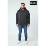 Superlife Erkek Büyük Beden Ar Baskılı Kapüşonlu Sweatshirt SPR26BSW963 - Duman - 4XL