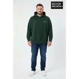 Superlife Erkek Büyük Beden Ar Baskılı Kapüşonlu Sweatshirt SPR26BSW963 - Green - 5XL