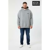 Superlife Erkek Büyük Beden Ar Baskılı Kapüşonlu Sweatshirt SPR26BSW963 - Gri Melanj - 4XL