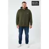 Superlife Erkek Büyük Beden Ar Baskılı Kapüşonlu Sweatshirt SPR26BSW963 - Haki - 6XL