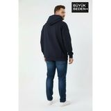 Superlife Erkek Büyük Beden Ar Baskılı Kapüşonlu Sweatshirt SPR26BSW963 - Navy - 4XL