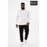 Superlife Erkek Büyük Beden Bisiklet Yaka Kollar ve Etek Ribanalı Ince Sweatshirt SPR26BSW956 - Ecru - 5XL