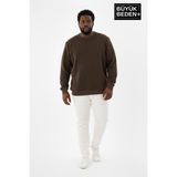 Superlife Erkek Büyük Beden Bisiklet Yaka Kollar ve Etek Ribanalı Ince Sweatshirt SPR26BSW956 - Haki - 6XL