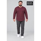 Superlife Erkek Büyük Beden Bisiklet Yaka Süprem Ince Uzun Kollu Oval Etek Tişört SPR26BTS943 - 3XL - 28B-Bordo