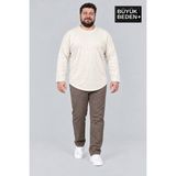Superlife Erkek Büyük Beden Bisiklet Yaka Süprem Ince Uzun Kollu Oval Etek Tişört SPR26BTS943 - 3XL - Ekru