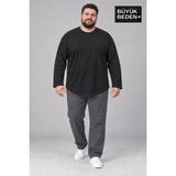 Superlife Erkek Büyük Beden Bisiklet Yaka Süprem Ince Uzun Kollu Oval Etek Tişört SPR26BTS943 - 4XL - Siyah