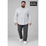 Superlife Erkek Büyük Beden Bisiklet Yaka Süprem Ince Uzun Kollu Oval Etek Tişört SPR26BTS943 - 5XL - Gri Melanj