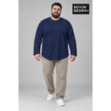 Superlife Erkek Büyük Beden Bisiklet Yaka Süprem Ince Uzun Kollu Oval Etek Tişört SPR26BTS943 - 5XL - Navy