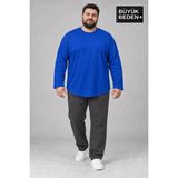 Superlife Erkek Büyük Beden Bisiklet Yaka Süprem Ince Uzun Kollu Oval Etek Tişört SPR26BTS943 - 6XL - Saks