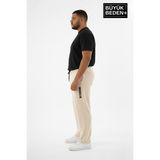 Superlife Erkek Büyük Beden Brooklyn Baskılı Rahat Kesim Lastikli Bel Paça Reçme Eşofman Altı SPR26EA952-2 - 6XL - Bej