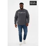 Superlife Erkek Büyük Beden El Yazılı California Baskılı Bisiklet Yaka Ince Sweatshirt SPR26BSW956-7 - Duman - 6XL