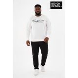 Superlife Erkek Büyük Beden El Yazılı California Baskılı Bisiklet Yaka Ince Sweatshirt SPR26BSW956-7 - Ecru - 4XL