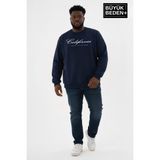 Superlife Erkek Büyük Beden El Yazılı California Baskılı Bisiklet Yaka Ince Sweatshirt SPR26BSW956-7 - Navy - 5XL