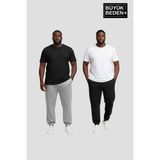 Superlife Erkek Büyük Beden Ikili Jogger Paça Lastikli Ince Eşofman Altı Seti SPR26BEA951+2 - 3XL - Gri-Siyah