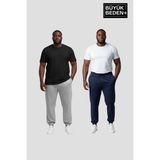 Superlife Erkek Büyük Beden Ikili Jogger Paça Lastikli Ince Eşofman Altı Seti SPR26BEA951+2 - 3XL - Lacivert - Gri