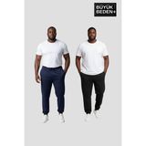 Superlife Erkek Büyük Beden Ikili Jogger Paça Lastikli Ince Eşofman Altı Seti SPR26BEA951+2 - 5XL - Lacivert - Siyah