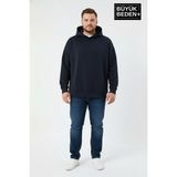 Superlife Erkek Büyük Beden Ince Kapşonlu Kollar ve Etek Ribanalı Swatshırt SPR26BSW957 - Navy - 5XL