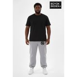Superlife Erkek Büyük Beden N Logolu Paça Lastikli Rahat Kesim Jogger Ince Eşofman Altı SPR26BEA951-4 - 3XL - Gri Melanj