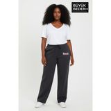 Superlife Kadın Büyük Beden Brooklyn 1970 Baskılı Lastikli Bel Paça Reçme Eşofman Altı SPR26EAK952-3 - 5XL - Füme