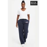 Superlife Kadın Büyük Beden Brooklyn 1970 Baskılı Lastikli Bel Paça Reçme Eşofman Altı SPR26EAK952-3 - 5XL - Navy