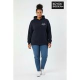 Superlife Kadın Büyük Beden Chef Baskılı Kapüşonlu Rahat Kalıp Sweatshirt SPR26BSWK966 - Navy - 5XL