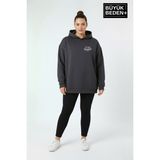 Superlife Kadın Büyük Beden Chef Baskılı Kapüşonlu Rahat Kalıp Sweatshirt SPR26BSWK966 - Smoked - 4XL