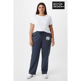 Superlife Kadın Büyük Beden N Logo Baskılı Rahat Kesim Paça Reçme Ince Eşofman Altı SPR26EAK952-4 - 3XL - Koyu Mavi