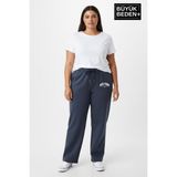 Superlife Kadın Büyük Beden New York Baskılı Rahat Kesim Paça Reçme Ince Eşofman Altı SPR26EAK952-5 - 4XL - Koyu Mavi