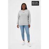 Superlife Kadın Büyük Beden Orta Brooklyn Baskılı Bisiklet Yaka Ince Sweatshirt SPR26BSWK956-8 - 54463 Gri Melanj - 6XL