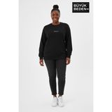Superlife Kadın Büyük Beden Orta Brooklyn Baskılı Bisiklet Yaka Ince Sweatshirt SPR26BSWK956-8 - Black - 4XL
