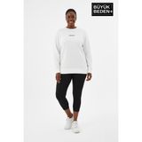 Superlife Kadın Büyük Beden Orta Brooklyn Baskılı Bisiklet Yaka Ince Sweatshirt SPR26BSWK956-8 - Ecru - 5XL