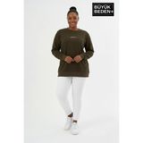 Superlife Kadın Büyük Beden Orta Brooklyn Baskılı Bisiklet Yaka Ince Sweatshirt SPR26BSWK956-8 - Haki - 5XL