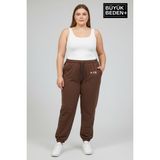 Superlife Kadın Büyük Beden Paça Lastikli Rahat Kalıp Ar Baskılı Ince Eşofman Altı SPR26BEAK951-1 - 6XL - 01-Kahverengi