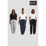 Superlife Kadın Büyük Beden Paça Reçme Ince Eşofman Altı 3’lü Set – Rahat Kalıp SPR26BEA952+3 - 4XL - 01-Siyah
