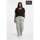 Superlife Kadın Büyük Beden Rahat Kesim Paça Reçme Ar Baskılı Beli Lastikli Eşofman Altı SPR26EAK952-1 - 4XL - Grey Melange