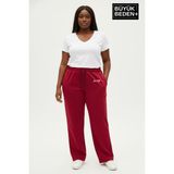 Superlife Kadın Büyük Beden Rahat Kesim Paça Reçme Ar Baskılı Beli Lastikli Eşofman Altı SPR26EAK952-1 - 6XL - 12R-Bordo