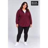 Superlife Süperlife Kadın Büyük Beden Fermuarlı Kapüşonlu Uzun Oval Etek Uçlu Hırka SPR26BHR993