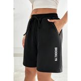 Superlife Süperlife Kadın Rahat Kalıp Beli Lastikli Cepli Basklı Şort SPR25SRK208 - 2XL - Black